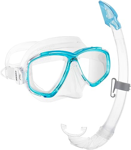CRESSI Perla+Mexico Combo Clear/Aquamarine - Combi Set Maske+Schnorchel zum Tauchen und Schnorcheln, Transparent/Aquamarin, Einheitsgröße, Erwachsene