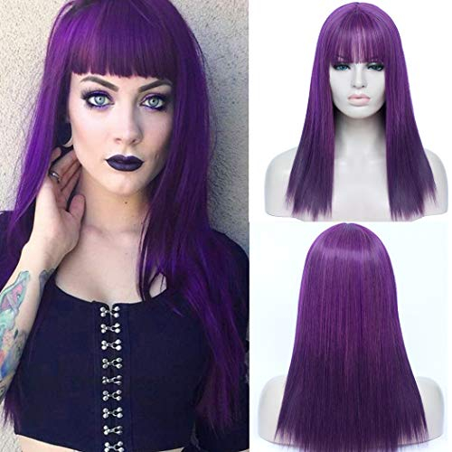 TANTAKO Lange Lila Violett Perücke Damen, Karneval Fasching Fastnacht Kostüm Damen Cosplay Glatt Purple Perücke mit Knall (304 violett)