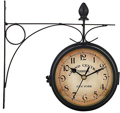 Zonjie Doppelseitige Wanduhr für drinnen und draußen, Vintage-Design, schwarze Farbe