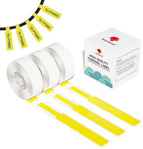 Phomemo D30 D30Pro Thermodrucker-Papierrolle - Schmuck Thermopapierkabel Drahtmarkierungspapier Gelb für 12,5 x 74 + 35 mm / 0,49 x 2,91 + 1,38 Zoll Bluetooth Compact Mobile-Drucker, 3 Rollen