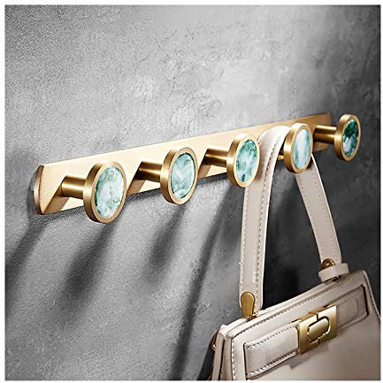 GLYYR Patère Murale avec 5 Crochets en Laiton, Porte Manteau Or Brossé pour Cuisine, Salle de Bain, Bureau - Installation à Vis, Coquille Verte