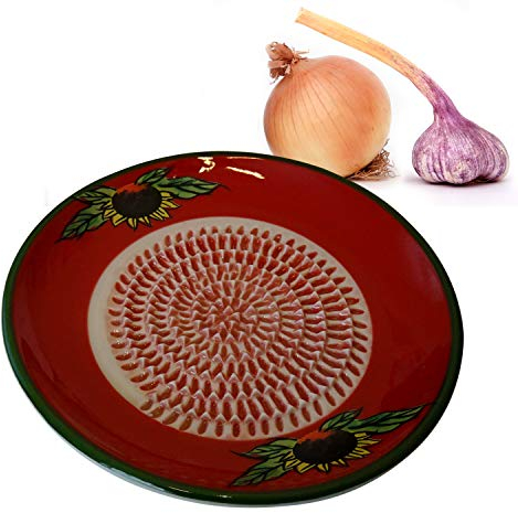 Râpe ronde en céramique - Râpe à muscade, râpe à ail, râpe à gingembre en céramique, faite à la main (rouge/multicolore)