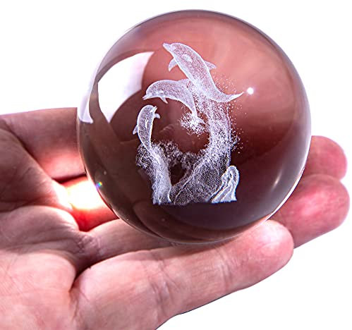 HDCRYSTALGIFTS Delfin-Kristallkugel, Briefbeschwerer mit Ständer, 60 mm, 3D-Lasergravur, Glaskugeln