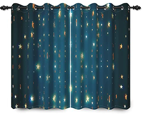 YongFoto 132x214cm Sterne Verdunkelungsvorhänge Gold Star Twinkle Dunkelblau Kinderzimmer Fenstervorhang für Schlafzimmer Dekor 2 Paneelen Vorhänge mit Ösen Home Set, 132 cm breit und 214 cm Tropfen