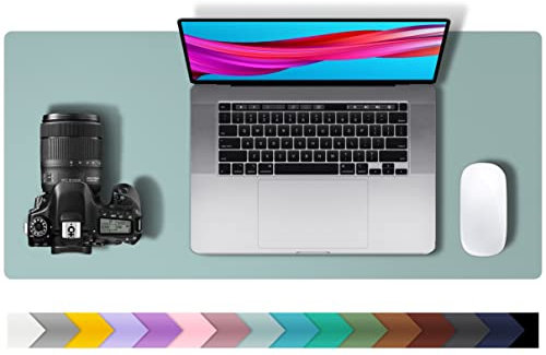 Aothia Schreibtischunterlage,Mauspad mit Leder und Rutchfeste Wildleder,Multifunktionales Office Mousepad Laptop Schreibunterlage,Tisch-Schutz Unterlage für Büro/Home(60cmx35cm, Light Blue)