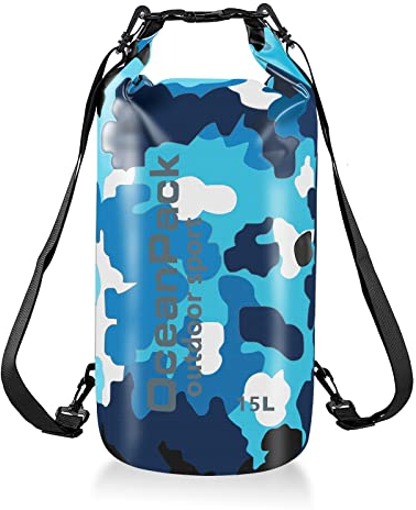 Folgtek Sac Sec de Rafting Étanche 15L, 20L Matériel PVC Multifonction pour l'Extérieur Convient pour Le Kayak, Le Bateau, Le Rafting, la Pêche, la Natation et Le Camping (Bleu, 15L)