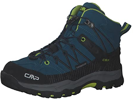 CMP Kids Rigel Mid Trekking Shoes Wp, Zapatos de trekking Unisex niños, Azul lago profundo Ácido, 35 EU