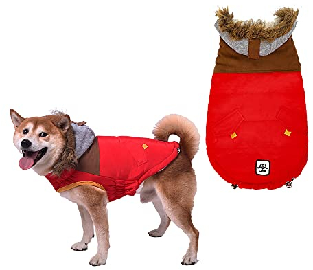 Hundemantel für Kleine Hunde, Wasserdichter Warmer Hund Wintermantel, Hundejacke, Hunderegenmantel Wasserdicht Grosse Hunde, Regenmantel Hund für Große Mittelgroße Kleine Hunde (Rot, S)