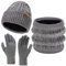 Bequemer Laden Mens Winter Beanie Hats Touchscreen Gloves Neck Scarf Warmer Set Cable Knit Slouchy Skull Cap with Fleece Lined, Light Grey