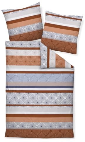 Janine Moments Mako-Satin Bettwäsche 155x220 Streifen Strahlen rost blau 98089-4