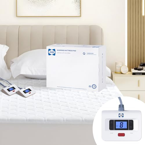 Sealy Heated Mattress Pad Queen Size, Luxury Quilted Electric Bed Warmer with Dual Controller 10 Heat Settings & Auto Off 1-12 Hours | Fit Up to 17 Deep Pocket | ETL Certified | Machine Washable