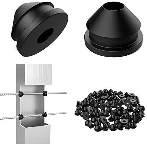 CKE 100 Pack Cable Railing Rubber Grommets for 1/8 5/32 3/16 Cables for Metal Cable Railing Posts, 1/8 Cable Railing Kit Protector Sleeve Grommet, Cable Railing Protective Sleeves for Metal Posts
