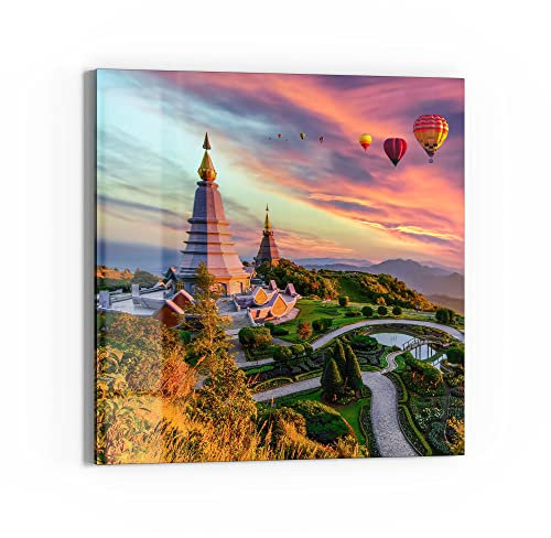 DEQORI Glasbild Echtglas | Motiv Das Dach Thailands | quadratisch einteilig 50x50 cm | schöne Dekoration | Wandbild für Wohnzimmer, Schlafzimmer, Flur & Küche | moderne Wanddeko
