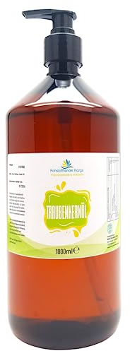 Traubenkernöl 1 Liter Vorteilspack 100% natürlich Feuchtigkeitspflege - für Haut, Haare, Massage, Bart Gesicht und zur Aromatherapie