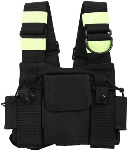 Cyrank Universal Radio Weste, Radio Chest Harness Brust Front Pack Tasche Holster Weste Rig mit fluoreszierender grüner Brusttasche für Zwei-Wege-Radio Walkie Talkie