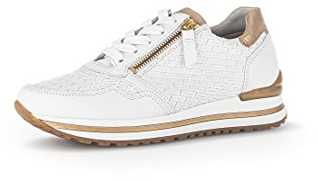 Gabor Damen Low-Top Sneaker, Frauen Halbschuhe,Wechselfußbett,Komfortable Mehrweite (H),schnürer,Weiss/Platino(Gold),38 EU / 5 UK