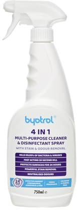 Byotrol 4-in-1 Multi-Purpose Cleaner & Disinfectant Spray with Stain and Odour Removal | 24 hour protection | Works in Seconds, Protects for Hours | 750ml Spray Bottle