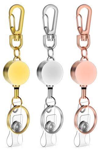 TIESOME 3Pcs Heavy Duty Retractable Keychain, Badge Reel with Belt Clip | Metal Retractable ID Badge Holders Key Ring Holder Pull Reel Durable Key Ring with 15.7” Cord for Keys