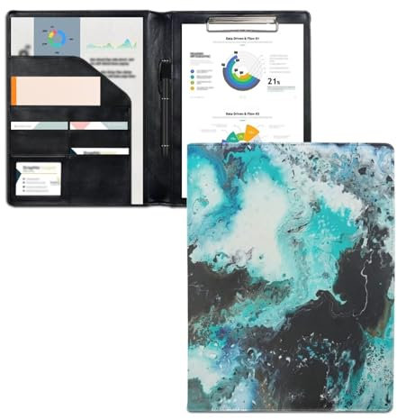 COEQINE Büromappe, Leder, Aqua-schwarzer Marmor, modisches Muster, Lebenslauf-Mappe, Inerview-Dokumenten-Organizer, Visitenkartenhalter, Briefgröße, 30,5 x 22,9 cm