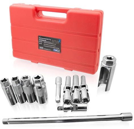 BITUXX Zündkerzenschlüssel Glühkerzen Satz universal 11 TLG. inkl. Verlängerungen Werkzeug Set Auto PKW Motorrad