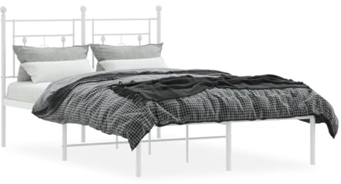 vidaXL Bettgestell, Bettrahmen mit Kopfteil, Bett Gästebett mit Stauraum, Metallbett Doppelbett Schlafzimmerbett, Weiß 120x200cm Metall