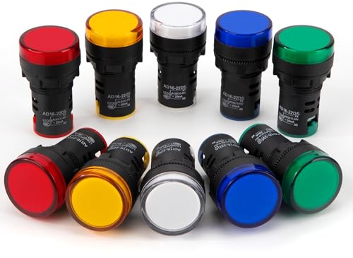 QIMEI-SHOP LED-Kontrollleuchte 22 mm AC/DC 24V 20 mA Rot/Grün/Blau/Orange/Weiß AD16-22DS für Telekommunikation Armaturenbrett 10 Stück