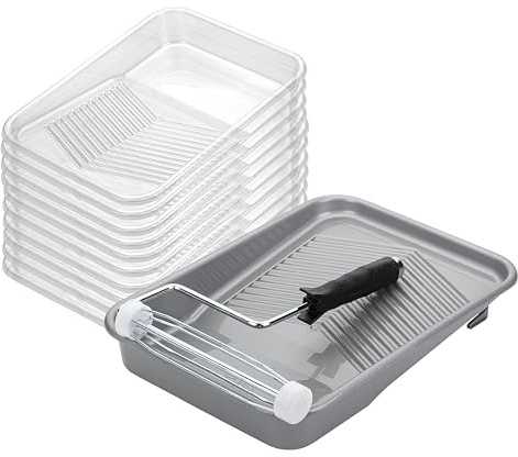 Bates- Paint Tray Set, 9 Inch, 12 pcs, 1x 9 Inch Paint Roller Tray, 10x Disposable Tray Liners & 1x Roller Frame