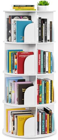 SpaceAid 4-Etagen-Drehbares Bücherregal, Lazy Susan, 360°-Drehung, Aufbewahrung, Rundes Karussell, Eck-Organizer, Weiß