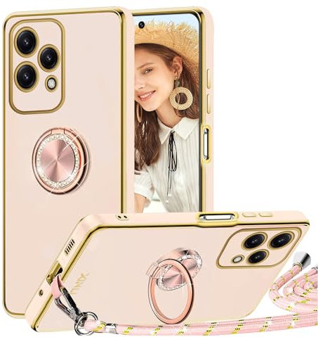 TVVTPU Cover per Honor 200 Lite con Cordino e Anello Supporto, Custodia Sottile Morbido Silicone TPU Antiurto Dorata Placcatura Protettiva Case con Regolabile Collana Tracolla, Rosa