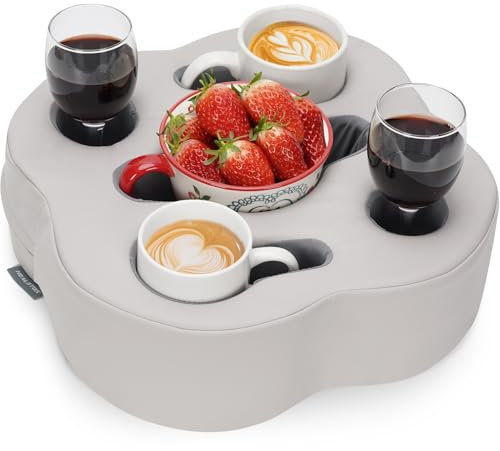 HEALSTOK Couch Cup Holder Pillow, Sofa Organizer Caddy Bed Refreshment Tray for Drinks, Remotes, Phones, Snacks (PUGrey)