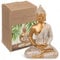 MIJOMA Buddha-Dekofigur, Gold & Weiß, Vintagelook, Polyresin, 14-34 cm Höhe, optional mit Teelichthalter - Spirituelle Ruhe und Eleganz (11 x 9 x 16,5 cm)