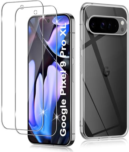 Haofun [2 Pezzi Pellicola Vetro Temperato per Google Pixel 9 Pro XL Cover, Durezza 9H Anti Graffio Protezione Schermo Vetro Temperato Custodia TPU Bumper Antiurto Sottile Protettiva Case