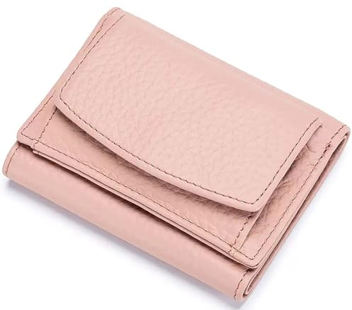 RRANCharltu Kleines Portemonnaie Damen Echtleder mit RFID-Schutz kleine Geldbörse Damen mit Münzfach Mini Geldbeutel mit Kartenfächer, Rosa
