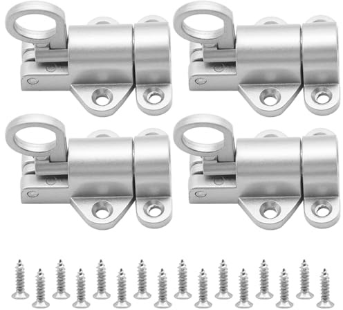 Ruidee 4 Stück Automatische Türriegel Federriegel Schlossriegel (FJMS/S) | Silber， Aluminium Federverriegelung mit Schrauben Spring Riegelschloss ， Schiebeschloss，Für Fenster,Holztüren