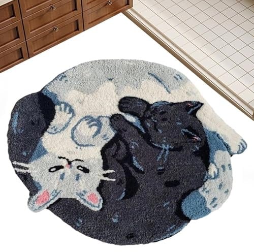 Badematte mit Katzenmotiv, Badezimmerteppich mit Katzenmotiv, lustig, rutschfest, waschbar, mit Tiermotiv, 60 x 60 x 1 cm, für Schlafzimmer