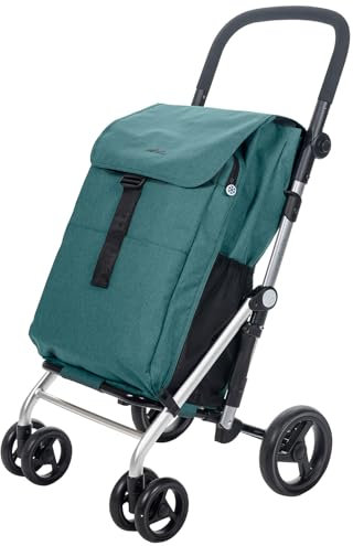 Carlett Einkaufstrolley Klappbar 76L Groß Einkaufswagen Klappbar Mit Kühlfach, 4 Räder, Abnehmbar, Griff Verstellbar, Shopping Trolley Foldable Shopping Cart XXL, Classic Family, Dunkelcyan