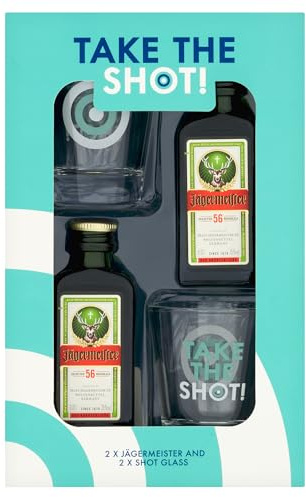 Take the Shot Jägermeister Gift Pack – 2 x 5cl Miniatures with Two Branded Shot Glasses – By Blue Tree Gifts