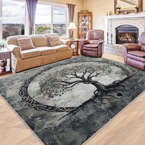 ZDABAOEC Viking Rugs for Living Room - Tree of Life Rug - Viking Grey Rugs, Norse Mythology Carpet, Tree of Life Home Decor Non Slip Small Rug, Washable Rug, Anti Slip Low Pile Area Rug, 50 x 80cm