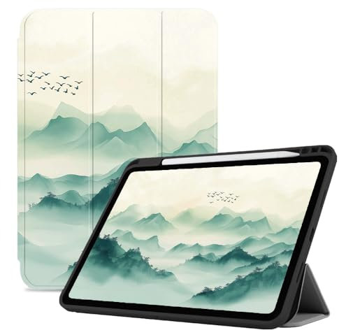 Étui pour Ipad 9 Génération 2021, Ipad 8 Génération 2020, Ipad 7 Génération 2019, Smart Cover Veille/Réveil Automatique, Ipad 7/8/9 (10,2 Pouces), Montagnes Vertes Enveloppées De Brume