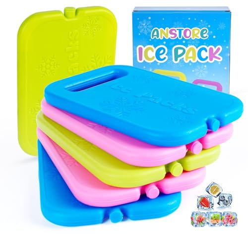 Anstore 6 Stück Kühlakkus für Kühltasche, 200ml Flache Kuehlakku mit Tragegriff für Kühlung und Transport von Lebensmitteln, Getränkenv, Wiederverwendbare Kühlpack 16x11x1.5cm, Rosa, Blau, Grün