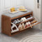 Schuhbank für den Eingangsbereich, Bambus, mit Rattan-Schubladen, schmaler Schuhschrank für Schrank, platzsparend, geschlossenes Schuhregal, Braun, 70 x 25 x 45 cm
