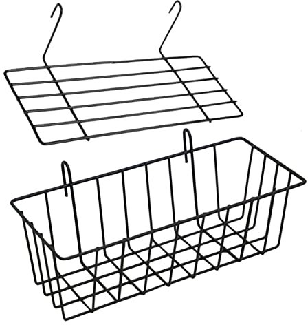 EXAOMBLE 2 Stück Wandgitter Regal Aus Eisen Rostfrei Mit Haken Wandorganisator Für Wohnzimmer Küche Büro Vielseitiges Draht Aufbewahrungskorbregal