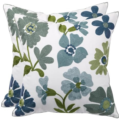Tosleo 2er Set Blumen Kissenbezug 45 x 45 cm Frühlings Blaue Garten Kissenbezüge Kissenhülle Kissen Dekorative Modern Zierkissenbezüge für Sofa Schlafzimmer Auto Bauernhaus Wohnzimmer Zuhause Deko