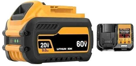 Batterie Li-ion 20 V/60 V 6,0 Ah avec chargeur BDC112 – Compatible avec Dewalt DCB206/DCB200 – Remplacement haute capacité for tondeuses à gazon, perceuses et équipements d'extérieur sans fil(9AH X1 c