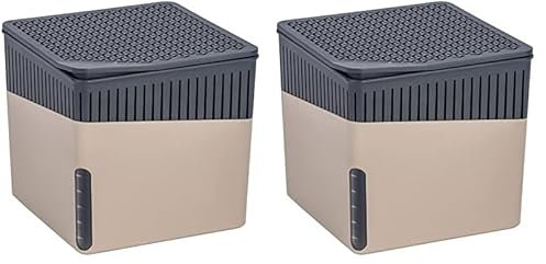 WENKO Raumentfeuchter Cube, Luftentfeuchter reduziert Schimmel & Gerüche, Auffangschale mit 500 g Granulatblock nachfüllbar, fasst bis zu 800 ml Feuchtigkeit, 13 x 13 x 13 cm, Beige (Packung mit 2)