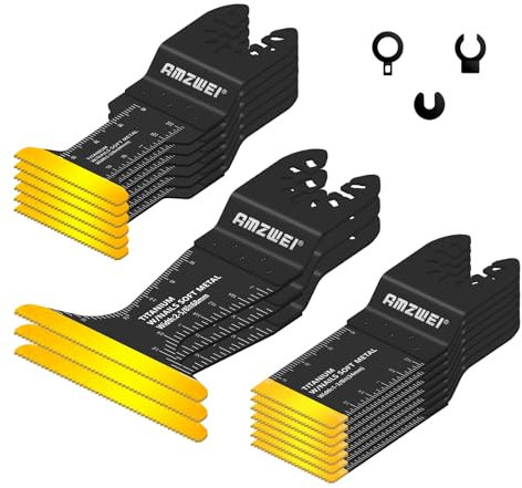 16 PCS Titanium Multi Tool Blades Kits for Wood Metal Nails Drywall Cutting Universal Extra Long Multitool Accessories Oscillating Saw Blade Compatible with DeWalt Makita Dremel and More