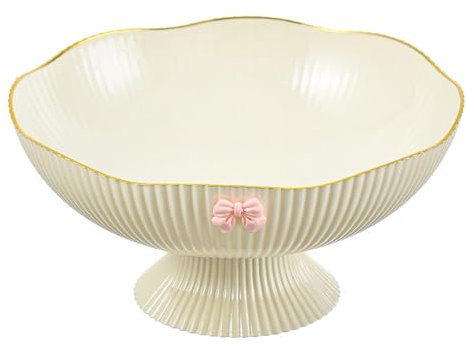 MagiDeal Pedestal Fruit Bowl Dessert Display Stand,Snacks Fruit Basket Bowl for Dining Room Kitchen Home Countertop Decor,StyleB-Cream