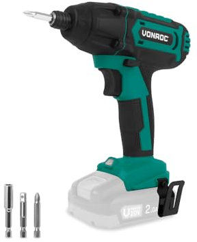VONROC Visseuse à chocs sans fil 20V – 180 Nm – 6,35 mm (¼”) – Avec embouts de vissage, porte-embout magnétique et adaptateur pour douilles – Sans batterie ni chargeur