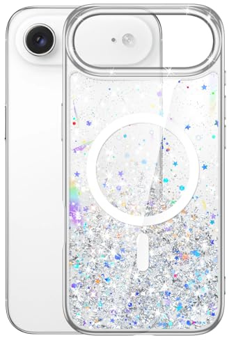 JETech Magnetic Glitter Case for iPhone Air, Clear | Compatible with MagSafe, Sparkle Bling Design, Shockproof Protection, Cute Shiny Aesthetic for Women and Girls