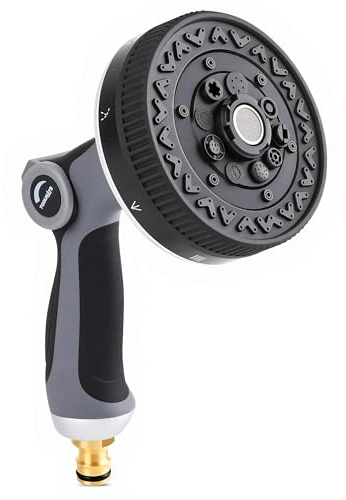 TOOLMAYS Gartenbrause metall mit 90mm Sprühkopf | Gartenschlauch spritze mit 8 Bewässerungsmuster, Hochdruck Handbrause für Bewässerung, Autowaschen und Haustierdusche